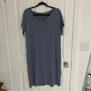 Kenar Coastal Blue Stripe Rayon V Neck Summer Dress Women Size Medium